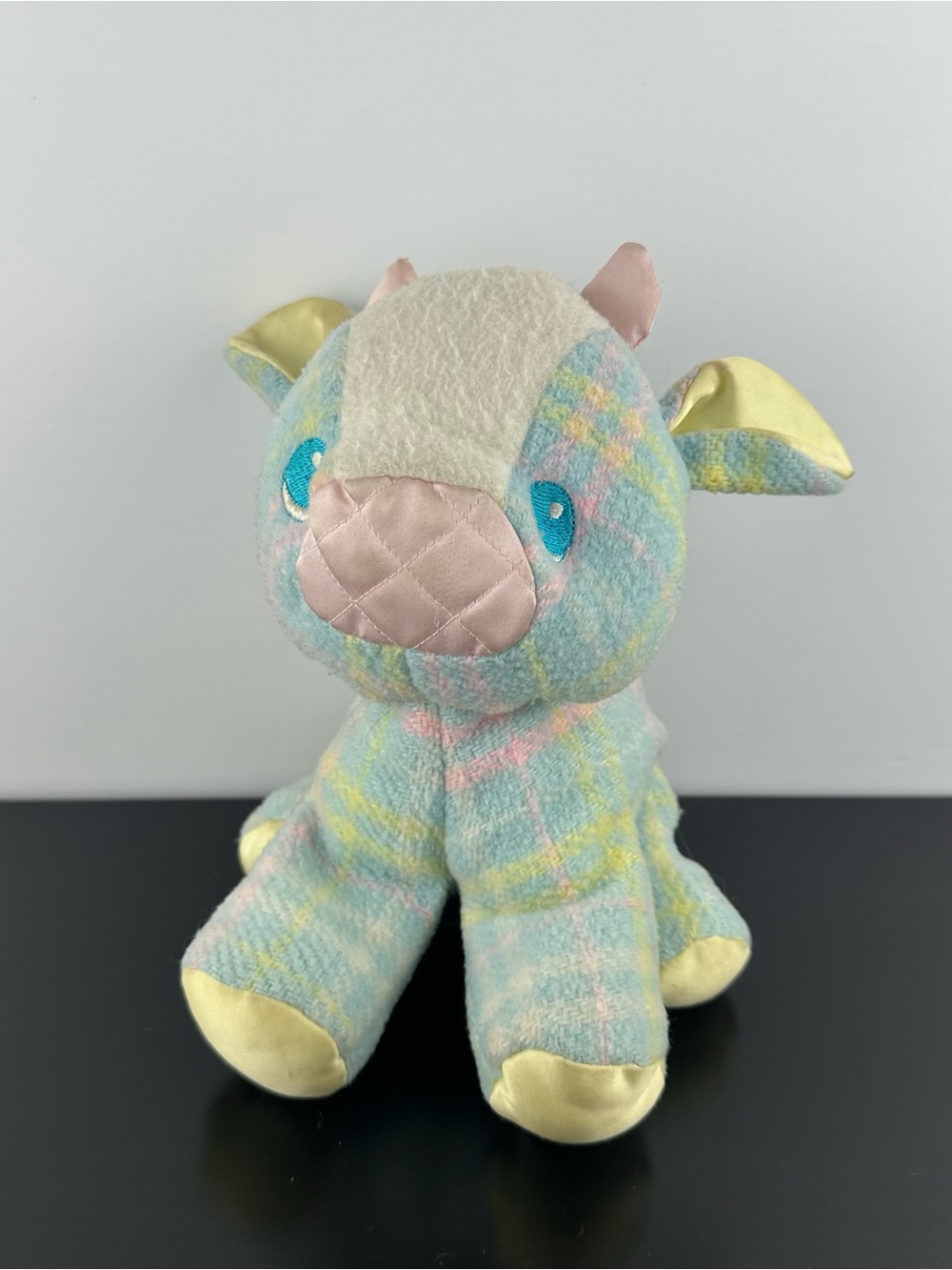 Vintage 1980s Playskool Snuzzles Pastel Plaid Cow Plush Stuffed Animal 9.5”